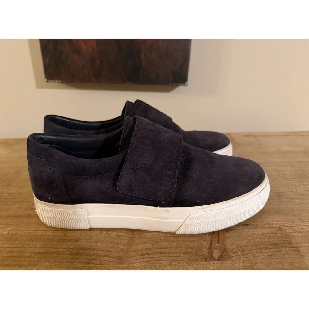 Vince Blair Navy Blue Suede Slip On Platform Sneakers Womens 8.5 M EUR 38.5
